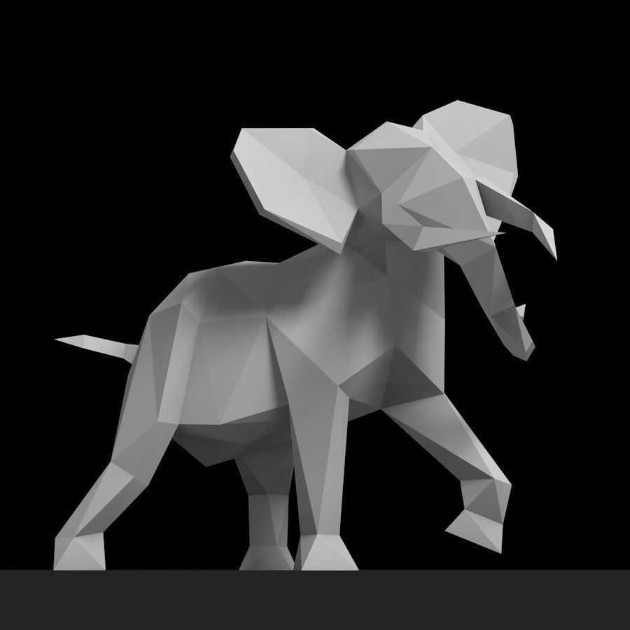 Low poly elephant polygonal 3D print model_3