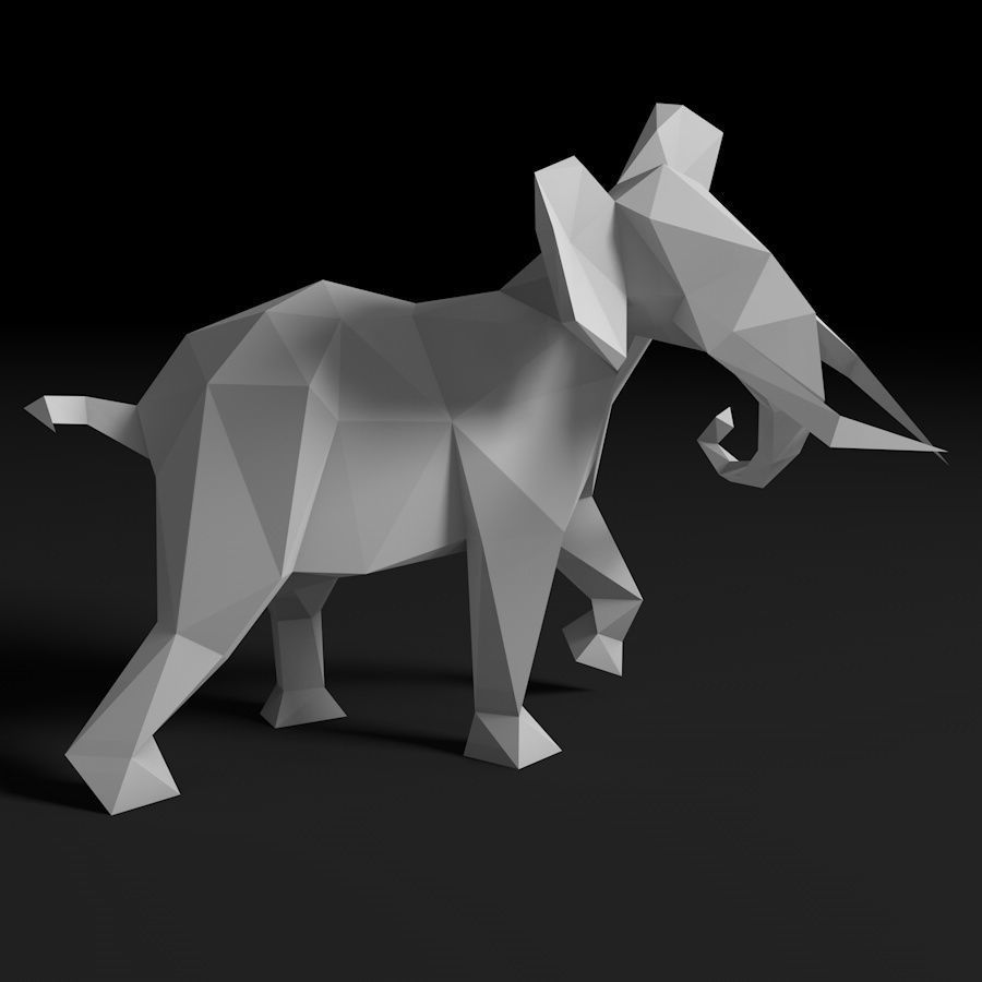 Low poly elephant polygonal 3D print model_2