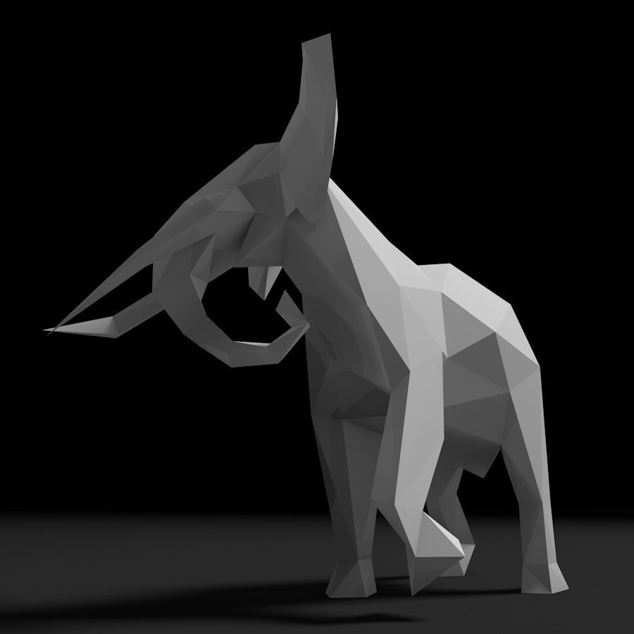 Low poly elephant polygonal 3D print model_4