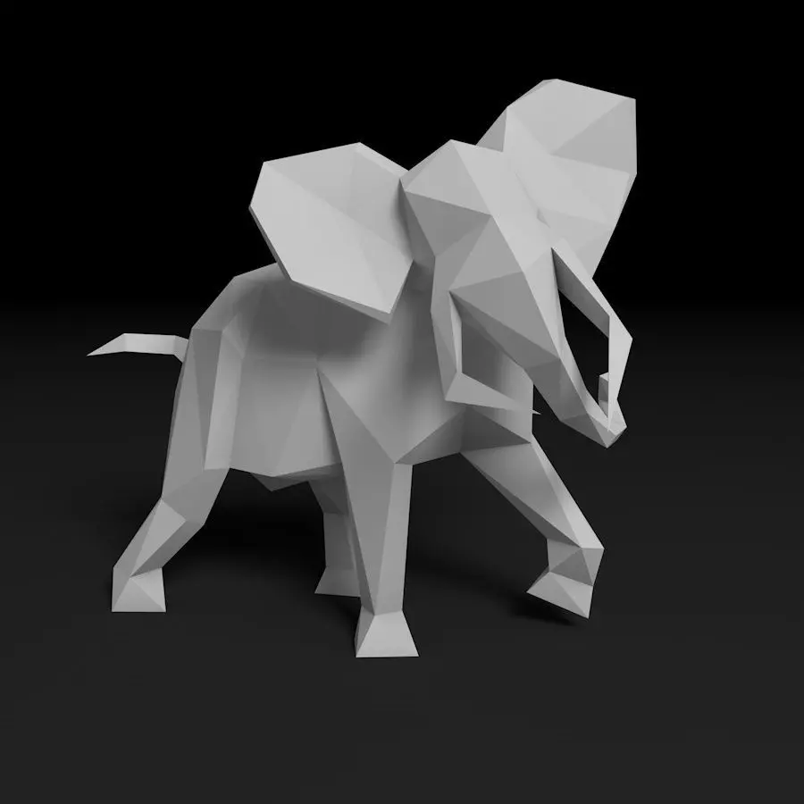 Low poly elephant polygonal 3D print model_0