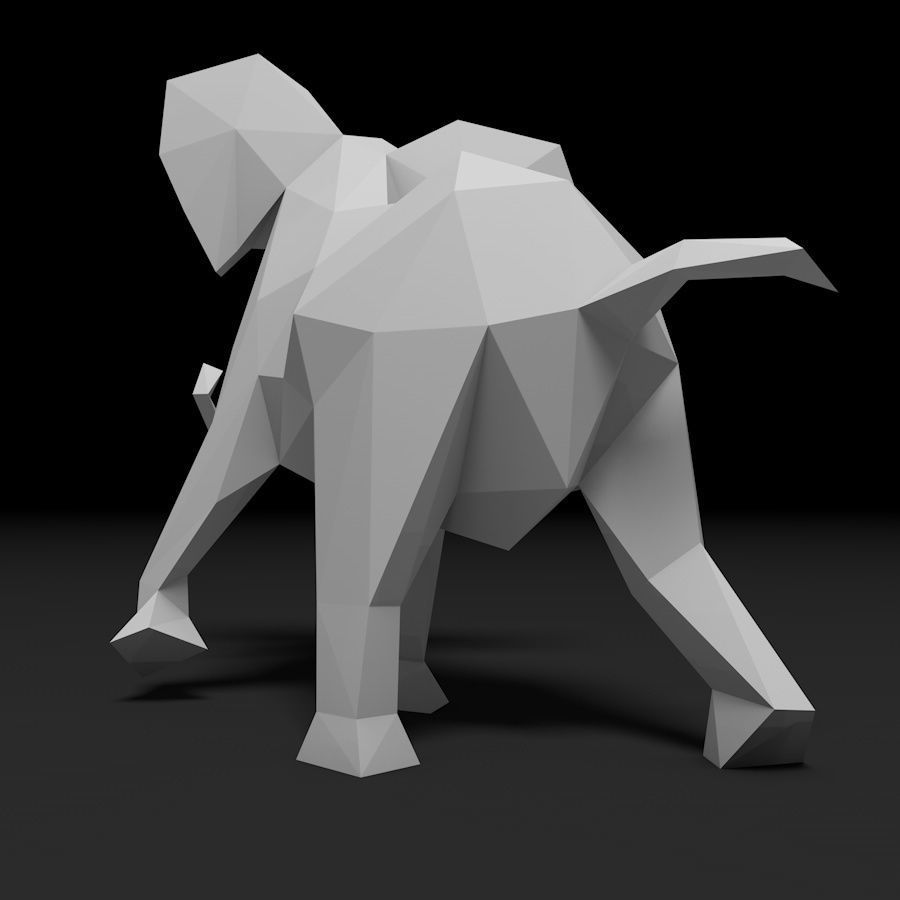 Low poly elephant polygonal 3D print model_1