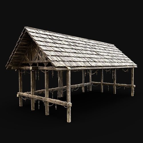 WOODEN ROOFING ANIMAL SHELTER FARM BARN STABLE SHED ROOF AAA Low-poly 3D model