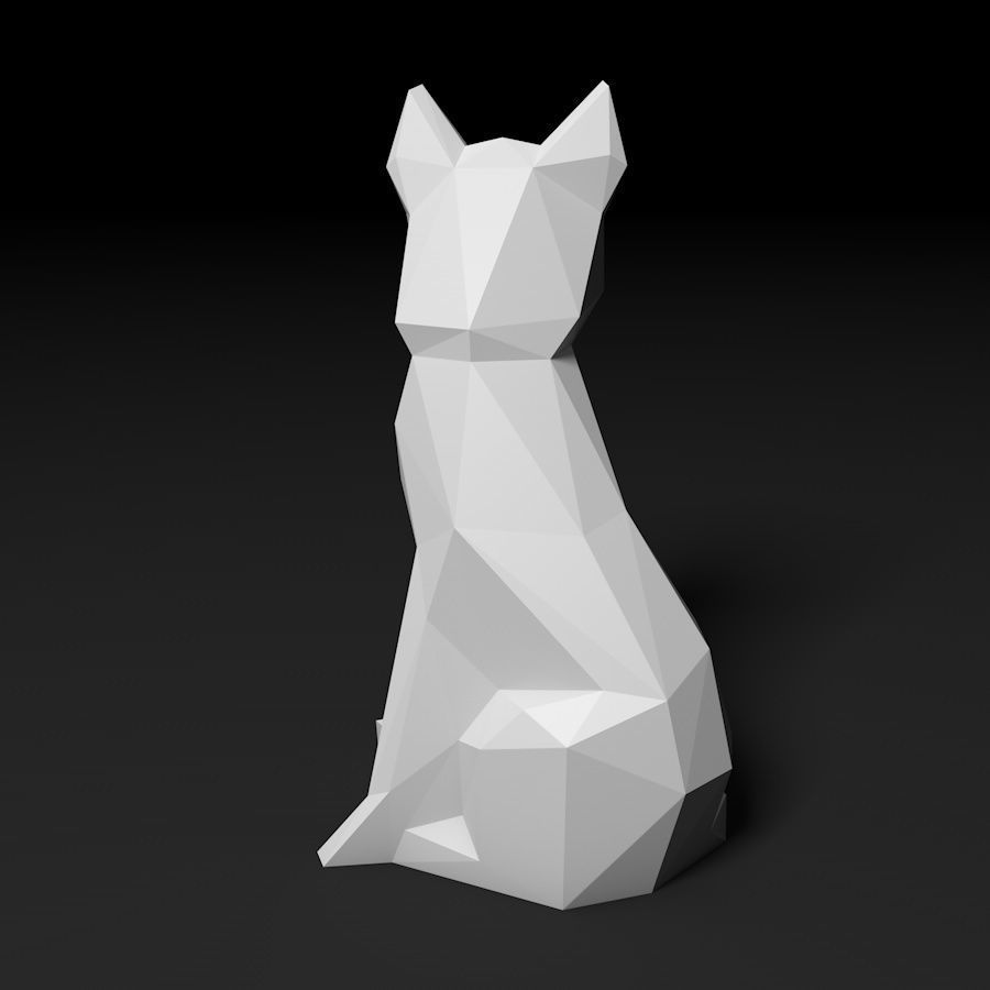 Low poly fox polygonal sculpture of 3D print model_8