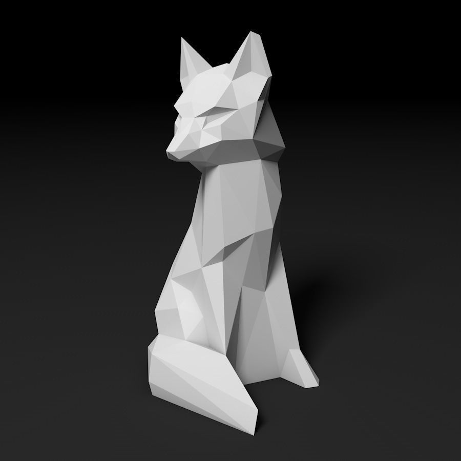 Low poly fox polygonal sculpture of 3D print model_2