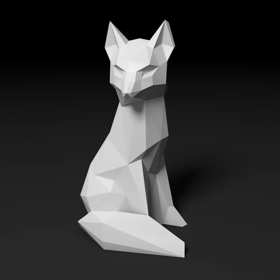 Low poly fox polygonal sculpture of 3D print model_0