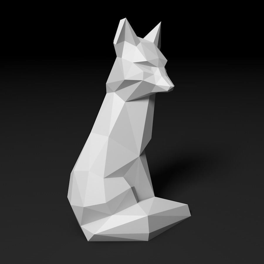 Low poly fox polygonal sculpture of 3D print model_1