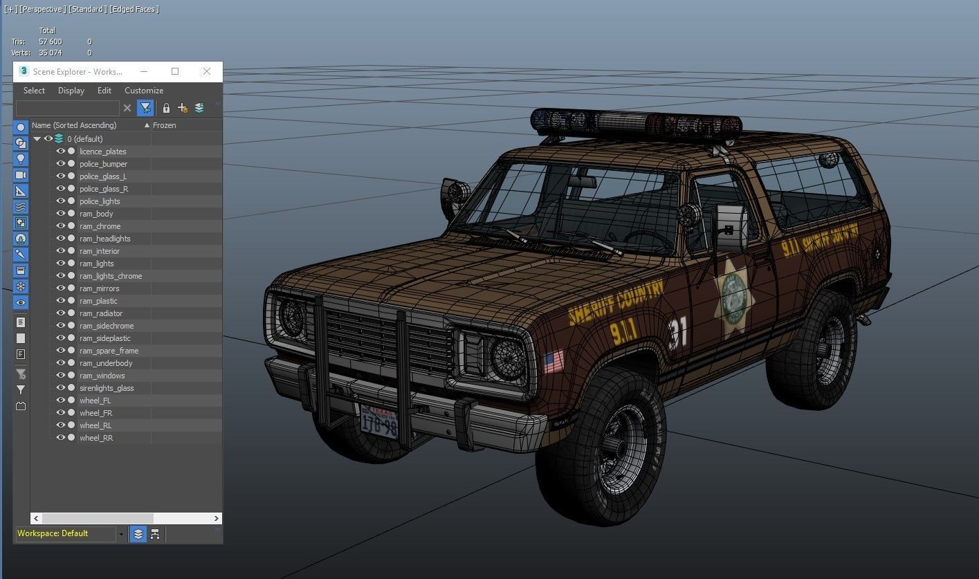 80s sheriff car Low-poly 3D model_41