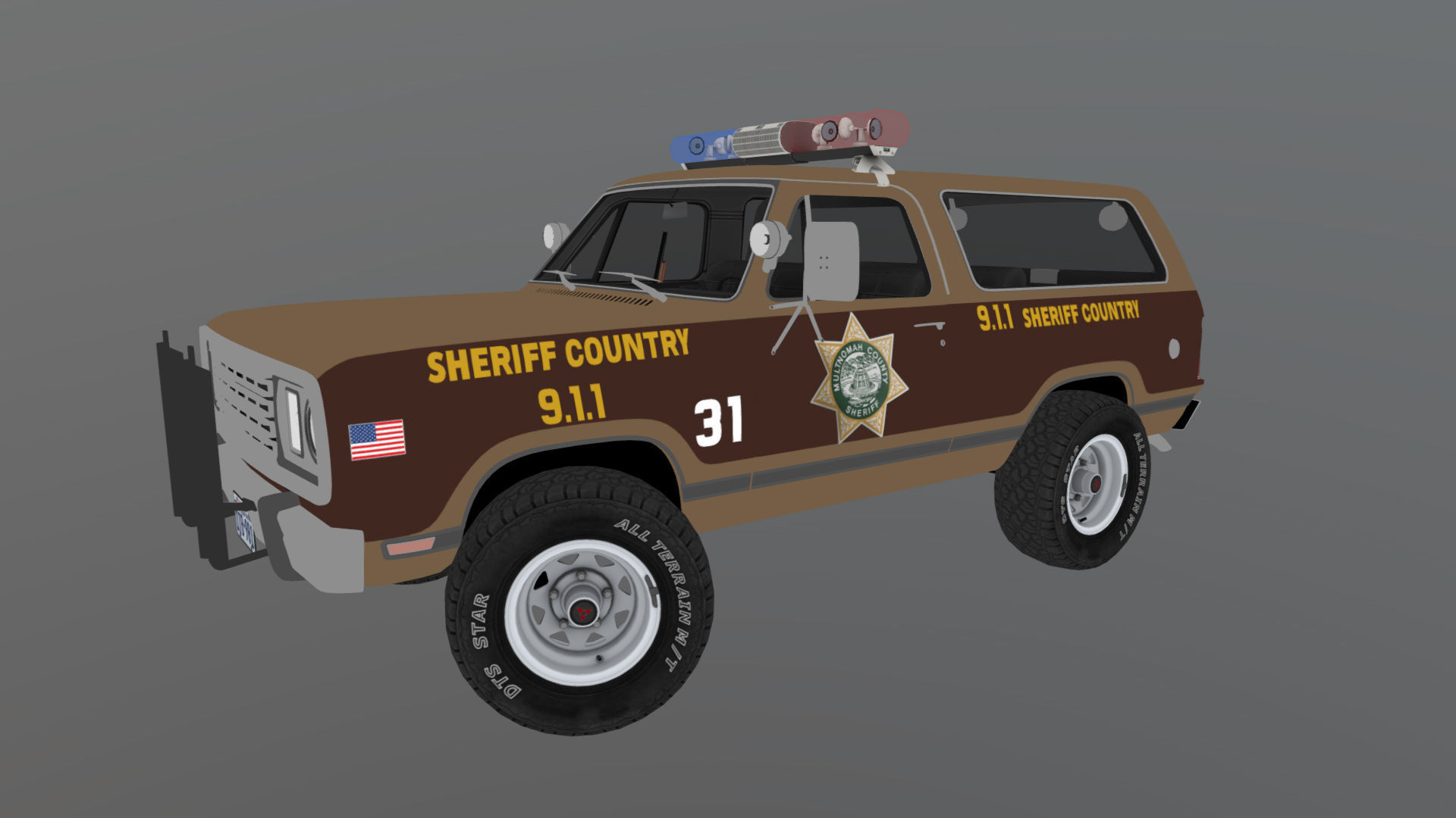 80s sheriff car Low-poly 3D model_37