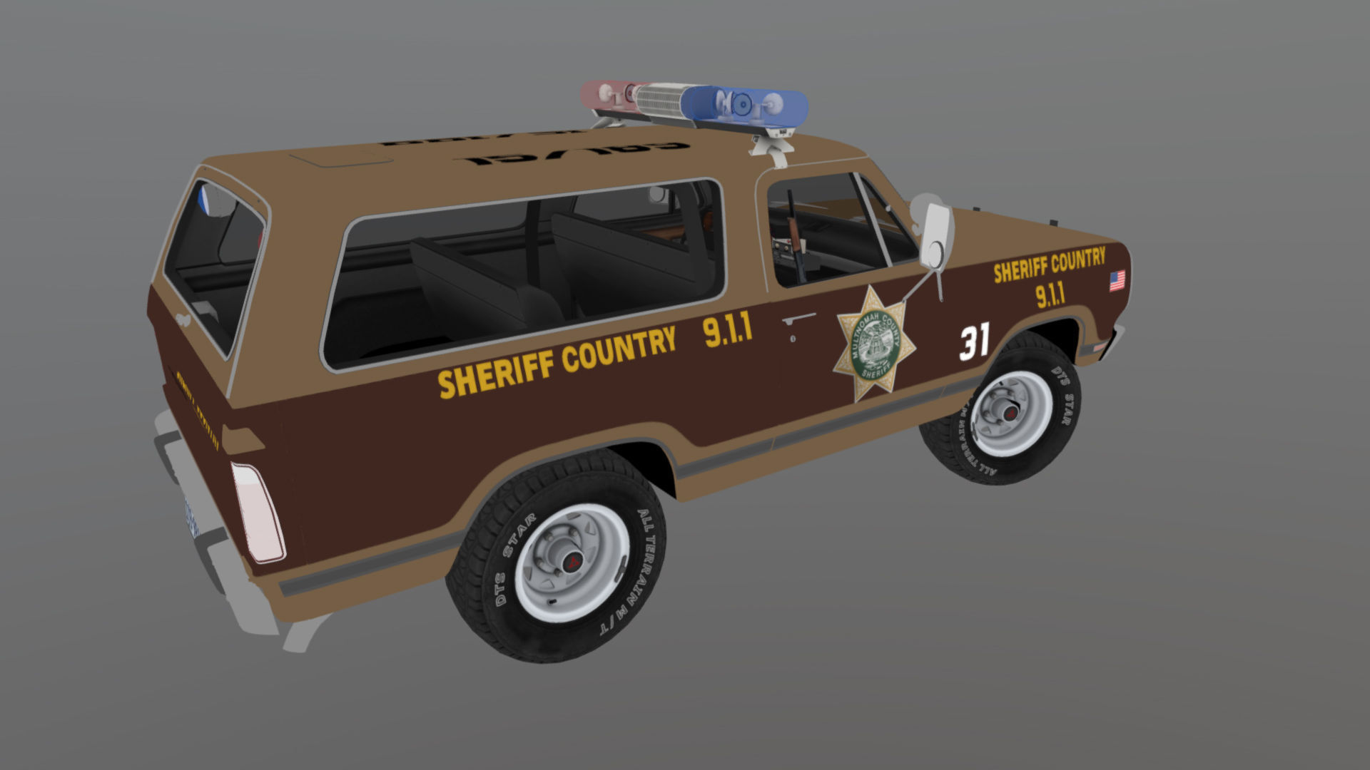 80s sheriff car Low-poly 3D model_38