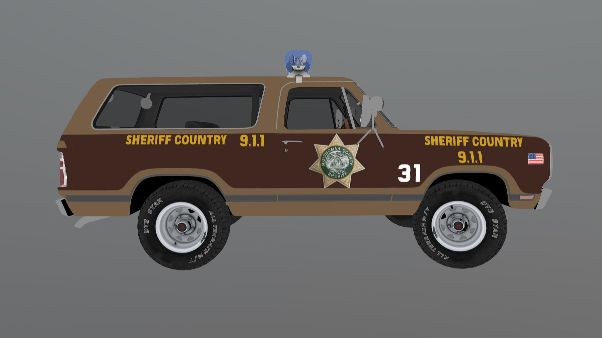 80s sheriff car Low-poly 3D model_39