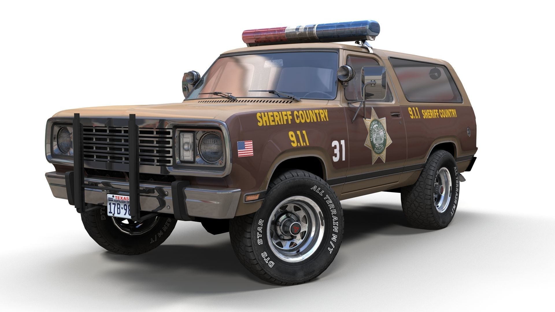 80s sheriff car Low-poly 3D model_3
