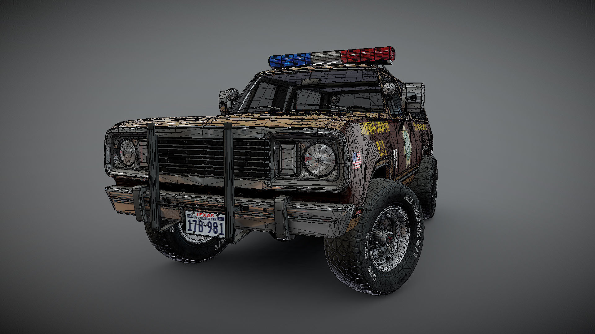 80s sheriff car Low-poly 3D model_31