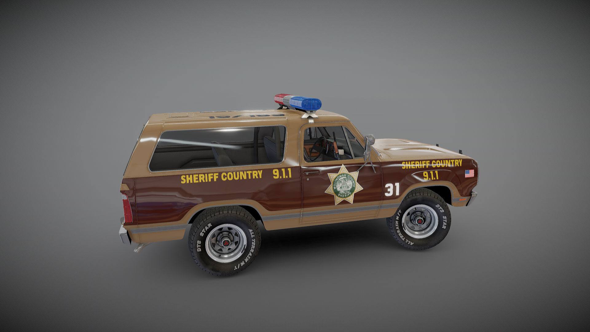 80s sheriff car Low-poly 3D model_25