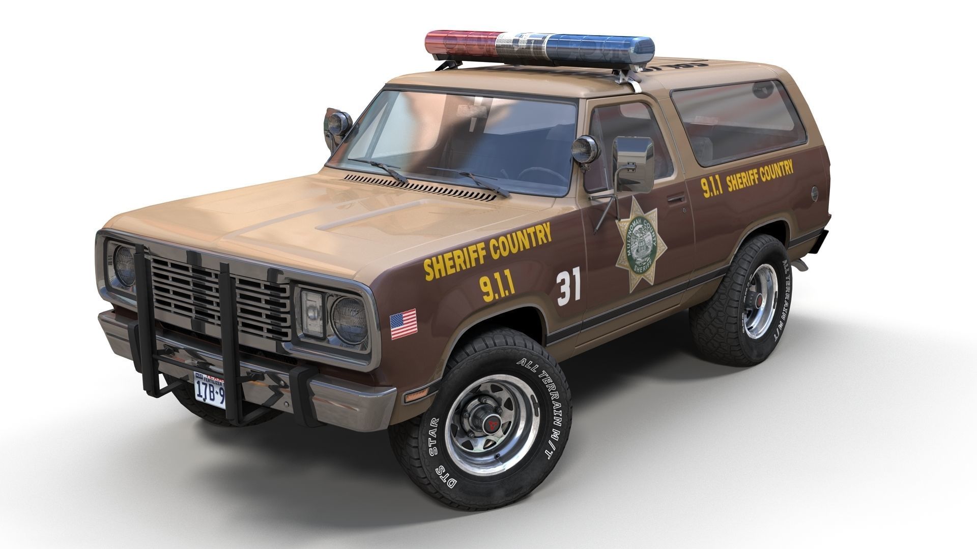 80s sheriff car Low-poly 3D model_1