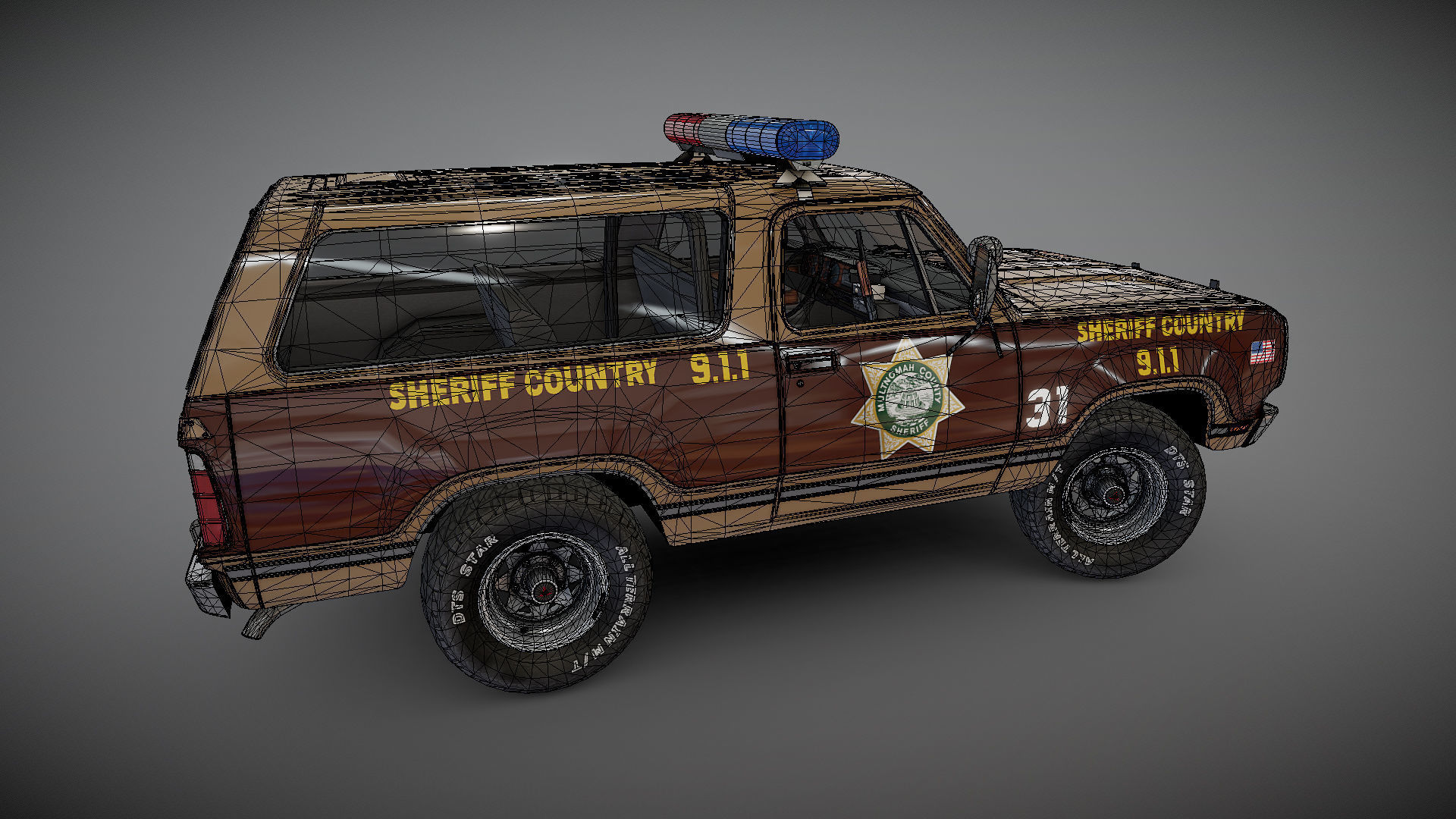 80s sheriff car Low-poly 3D model_29