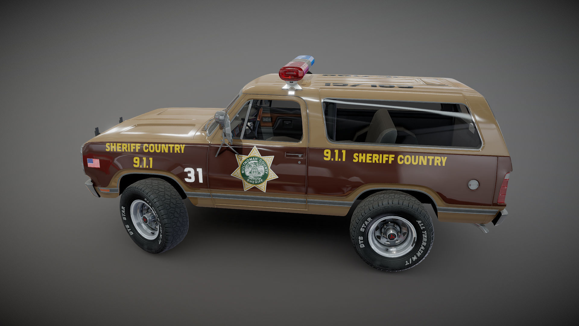 80s sheriff car Low-poly 3D model_19