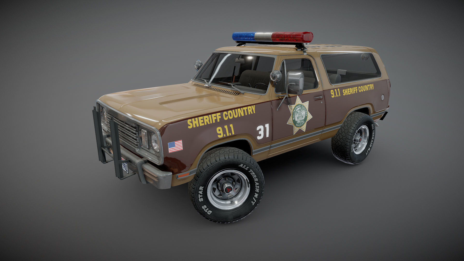80s sheriff car Low-poly 3D model_17