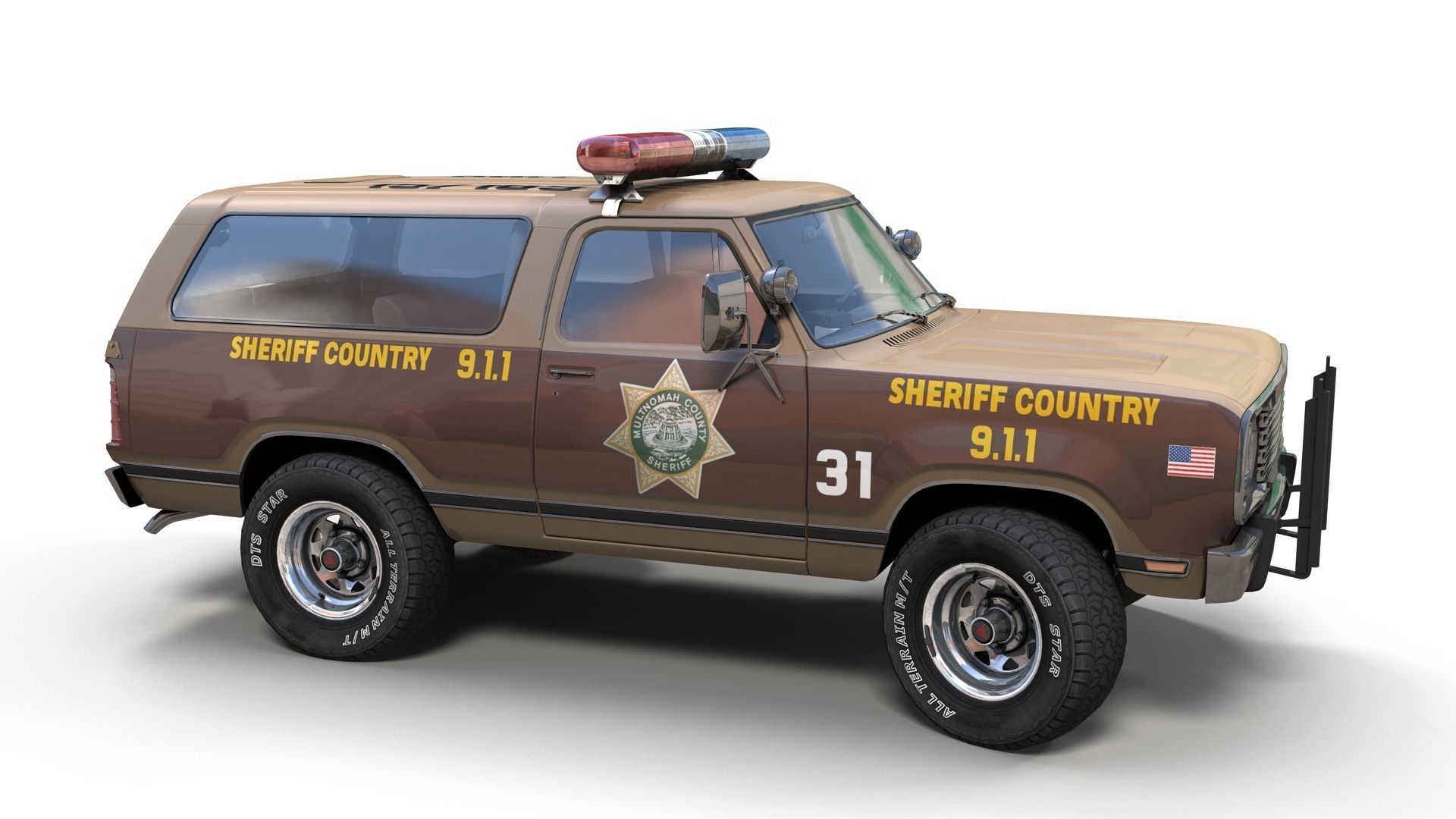 80s sheriff car Low-poly 3D model_5