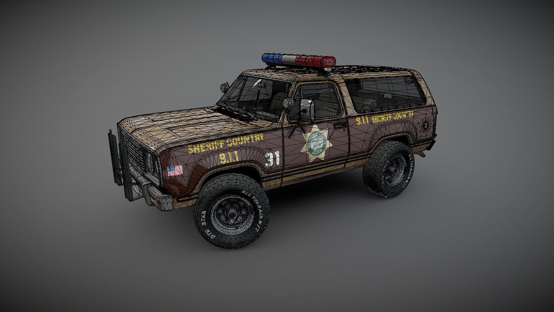 80s sheriff car Low-poly 3D model_28