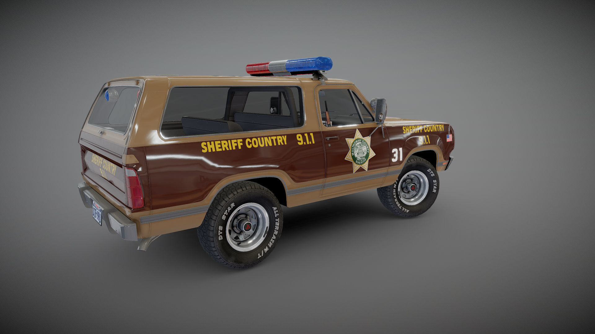 80s sheriff car Low-poly 3D model_18