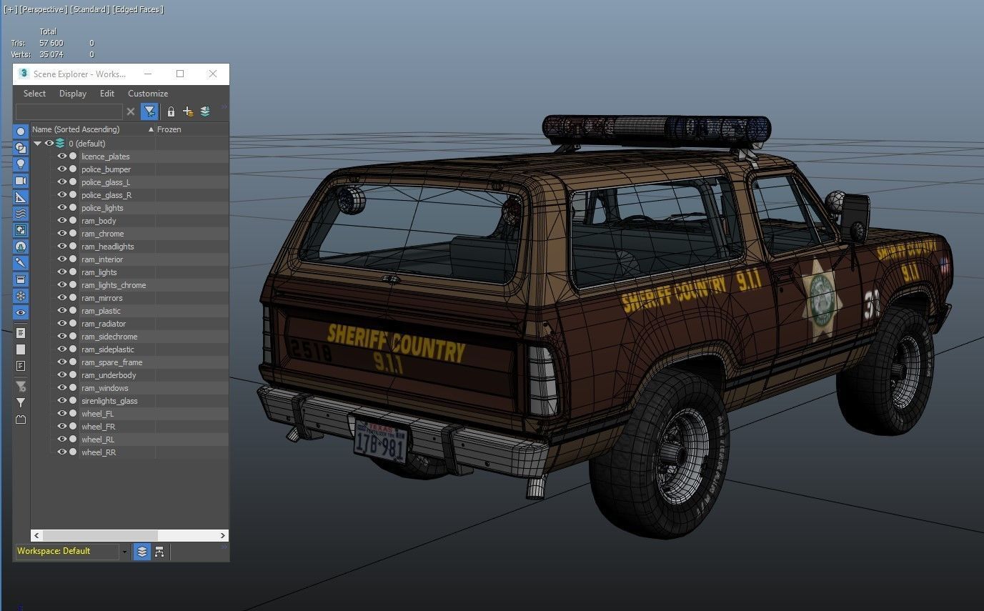 80s sheriff car Low-poly 3D model_40