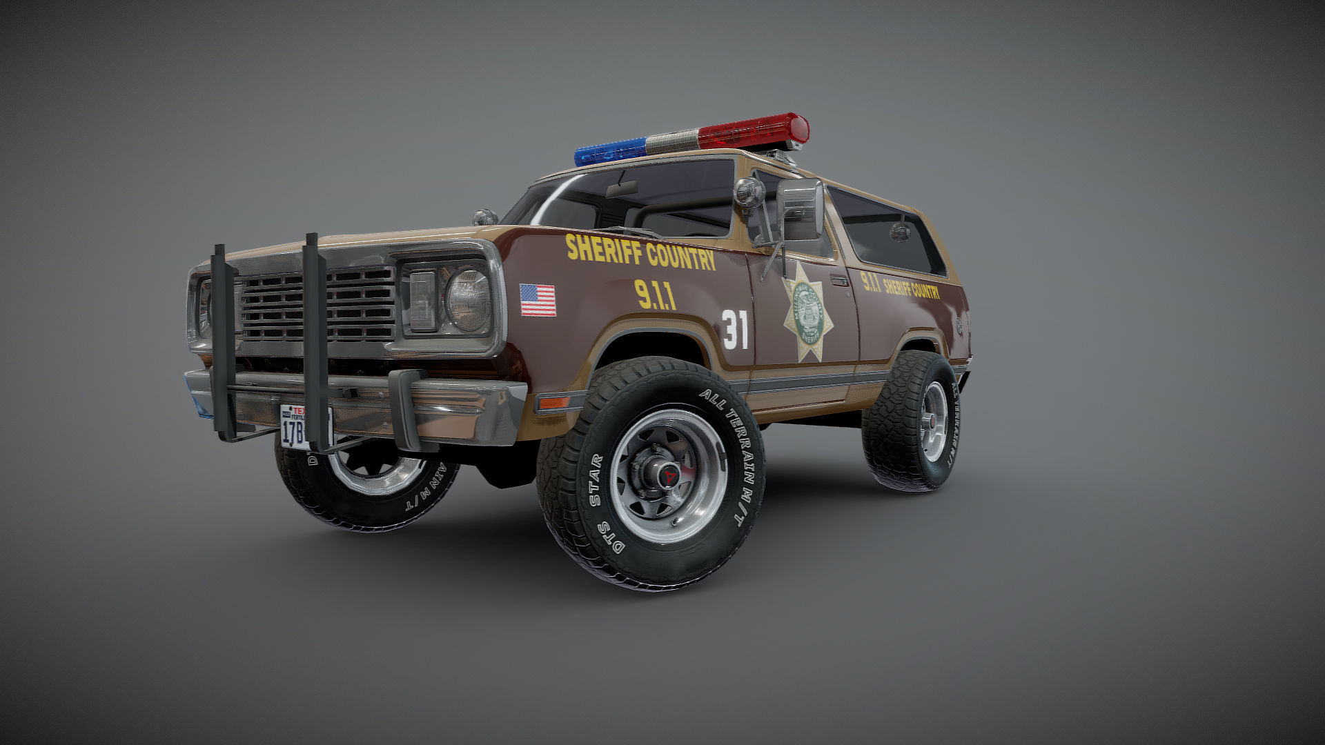 80s sheriff car Low-poly 3D model_22