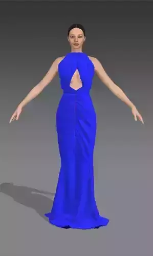 DRESS ELECTRIC BLUE DRAPED ELASTIC LONG DRESS DECOLETTE