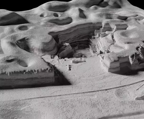 Moon open pit mining quarry 3D model