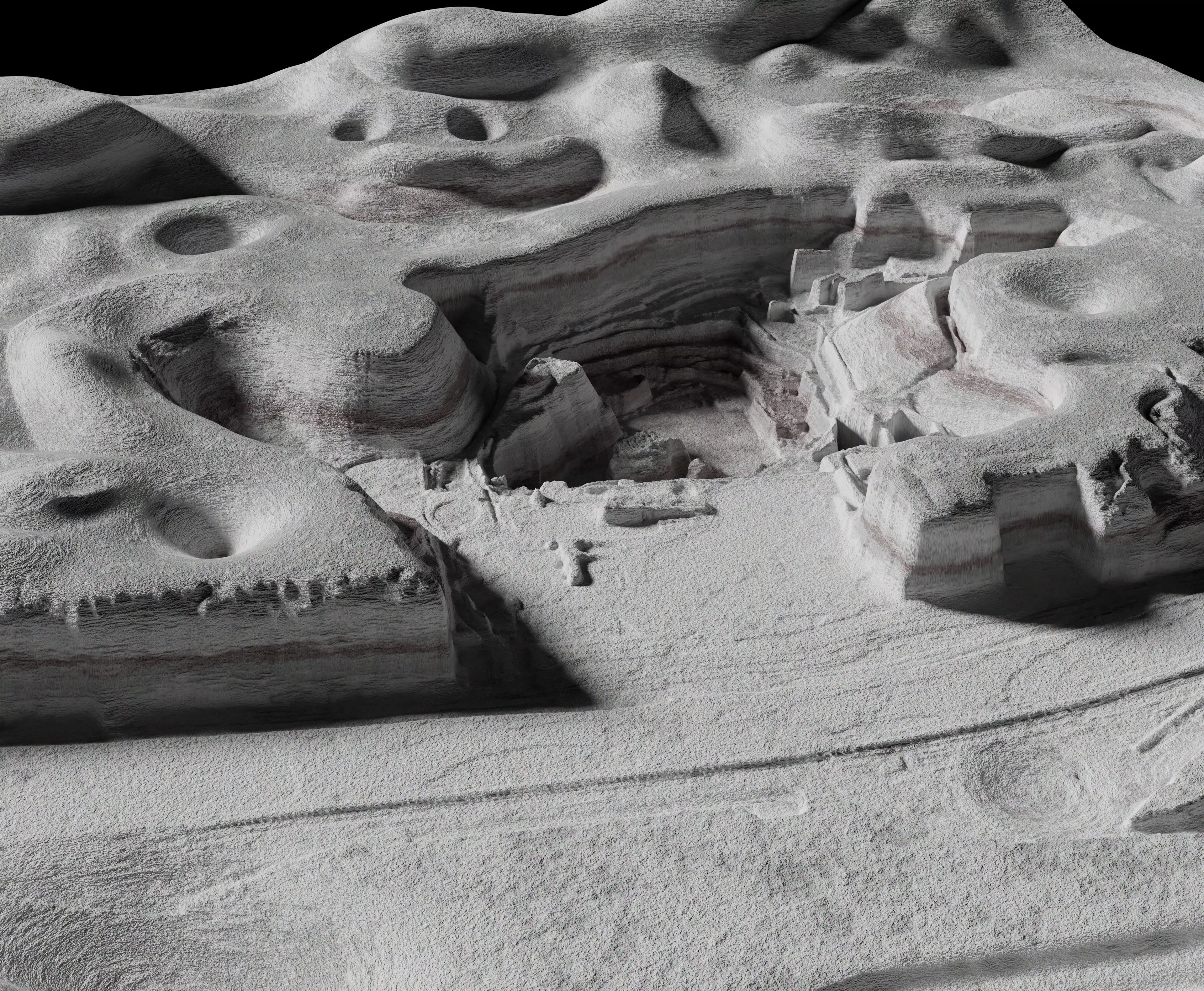 Moon open pit mining quarry 3D model_0