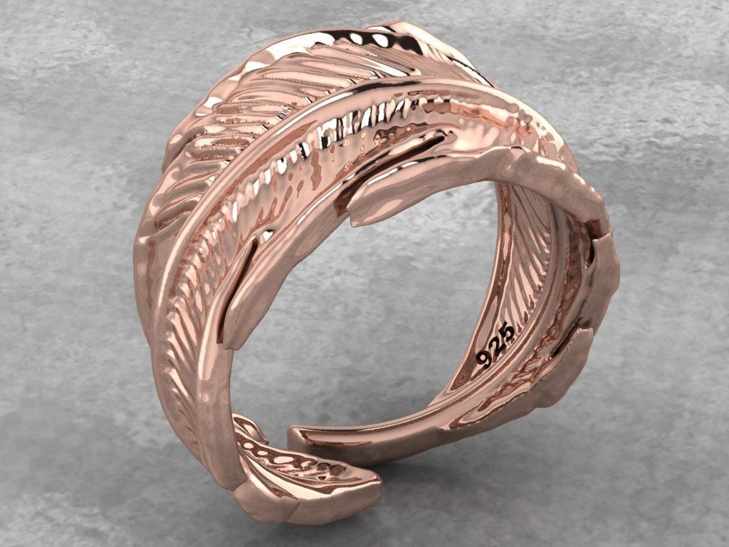 feather ring 3D print model_3