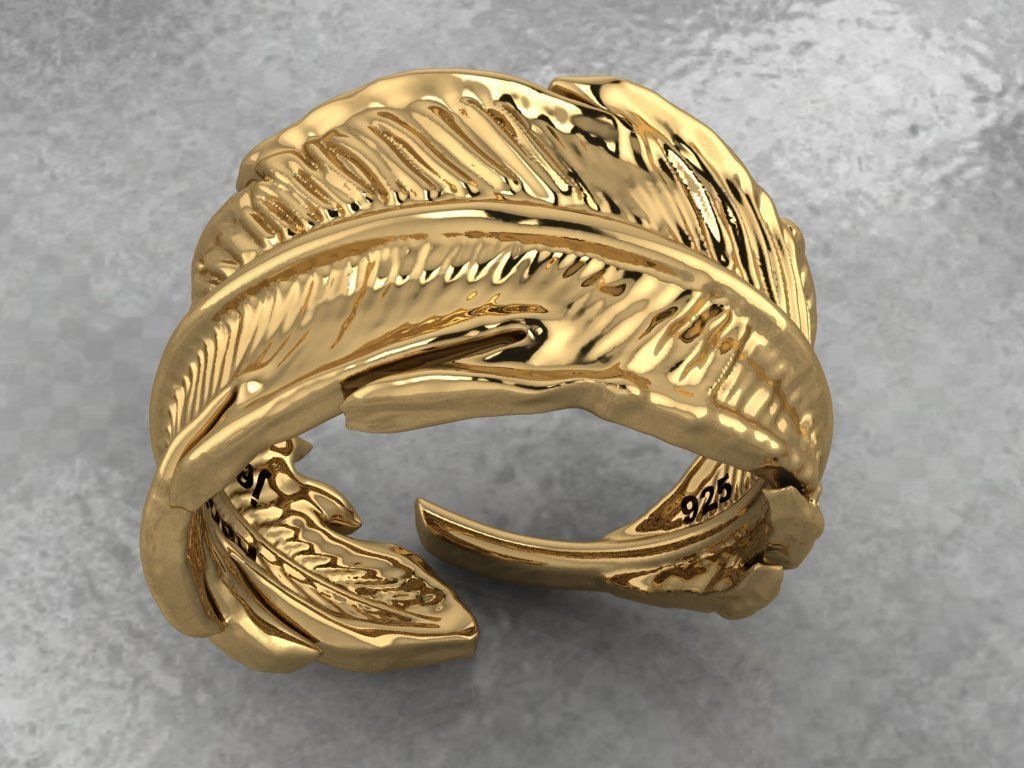 feather ring 3D print model_4