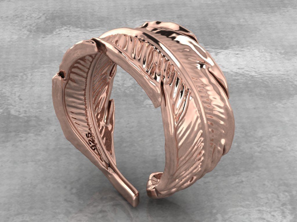feather ring 3D print model_8