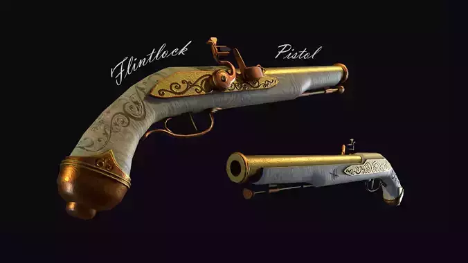 Flintlock Pistol Low-poly 3D model