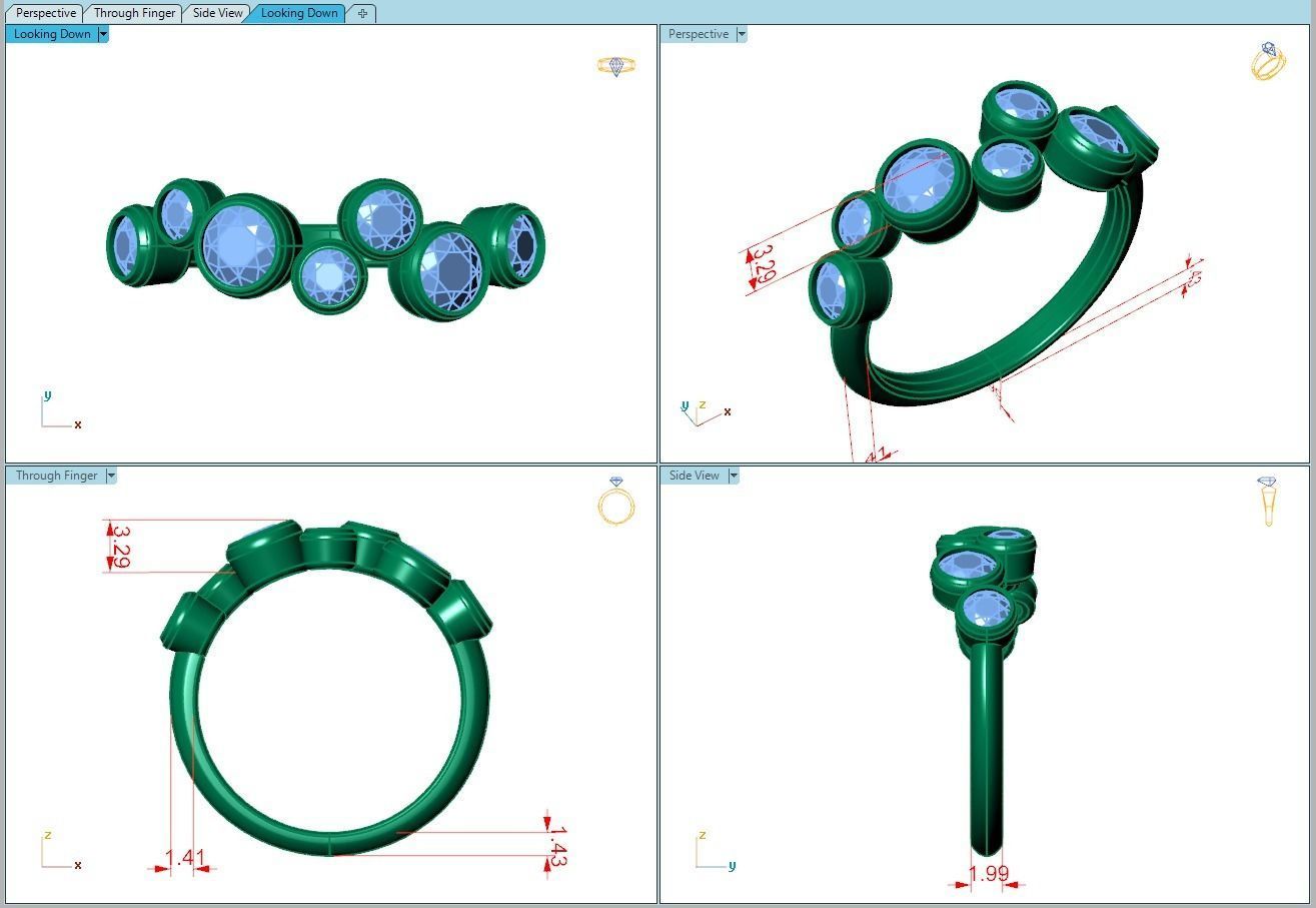 Ring121 three stone gold ring with diamonds 3D print model_5