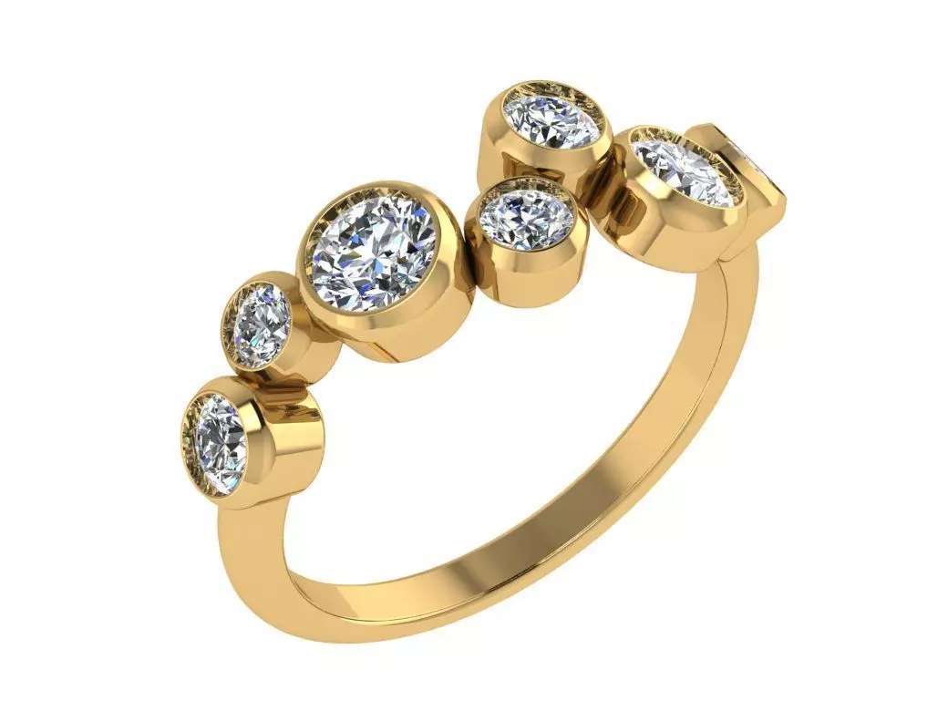 Ring121 three stone gold ring with diamonds 3D print model_0