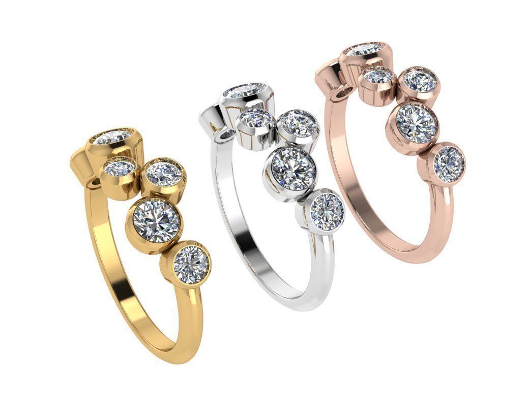 Ring121 three stone gold ring with diamonds 3D print model_4