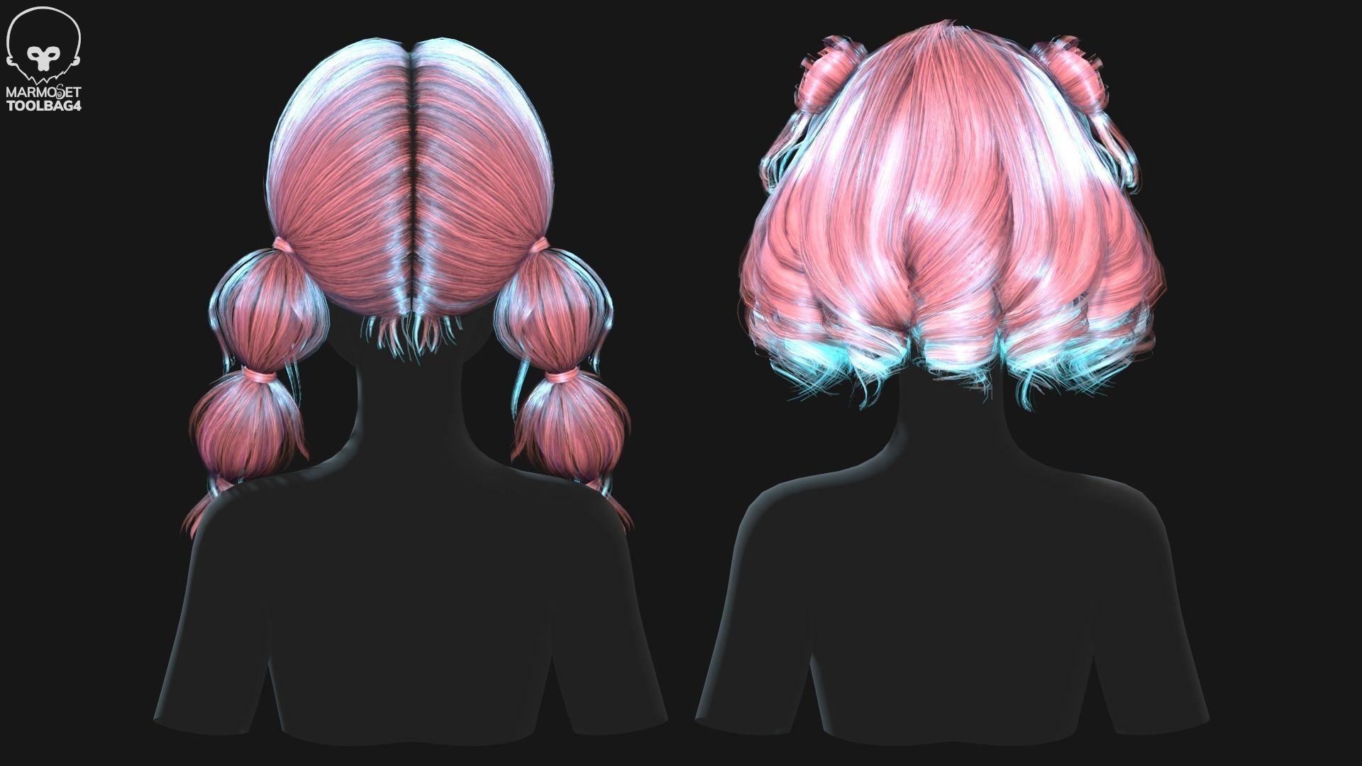 Hairstyle pack 10 pieces Real-Time low poly cards Low-poly 3D model_8