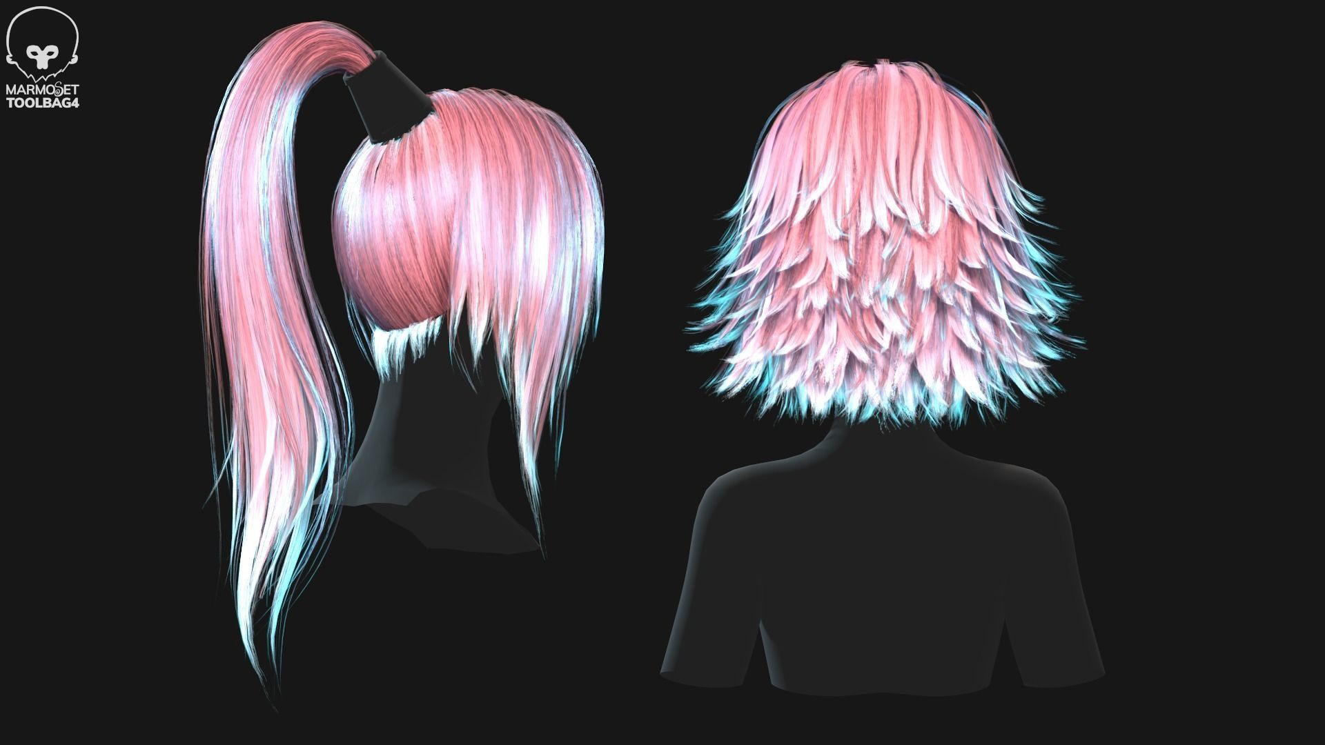 Hairstyle pack 10 pieces Real-Time low poly cards Low-poly 3D model_15