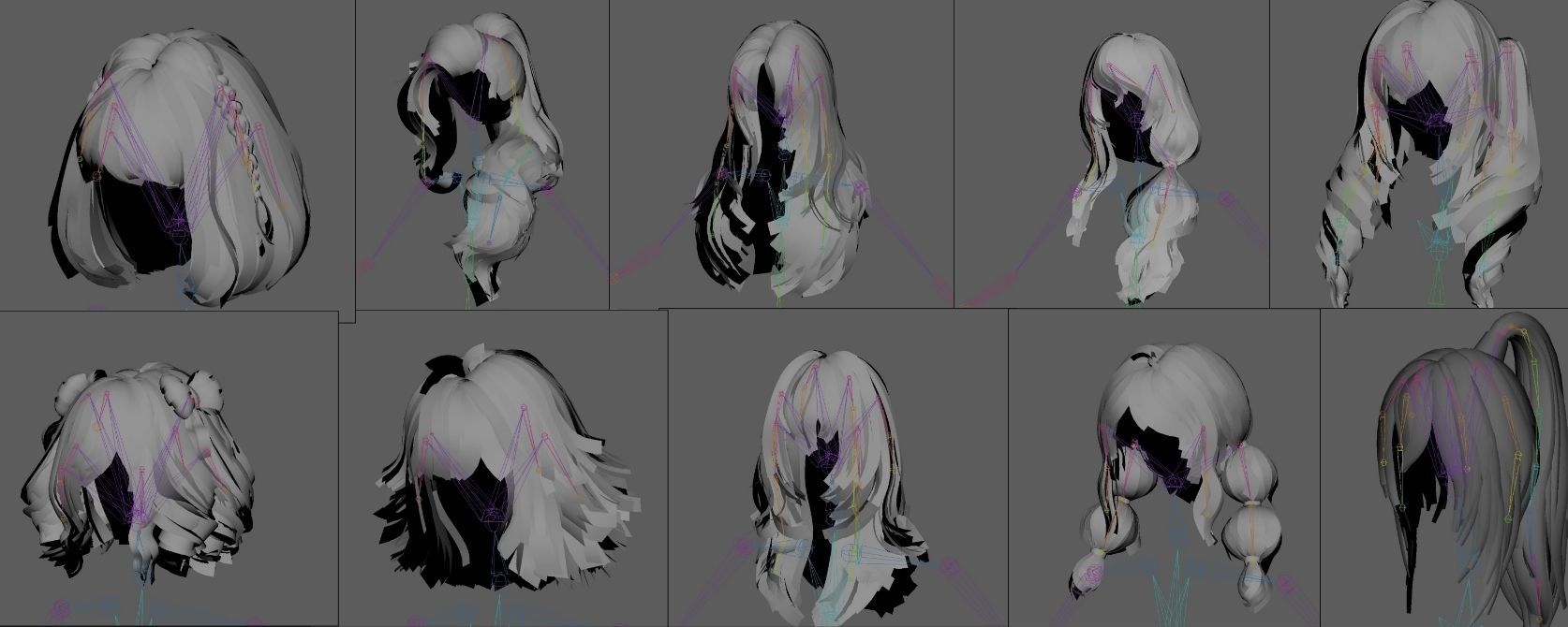 Hairstyle pack 10 pieces Real-Time low poly cards Low-poly 3D model_18