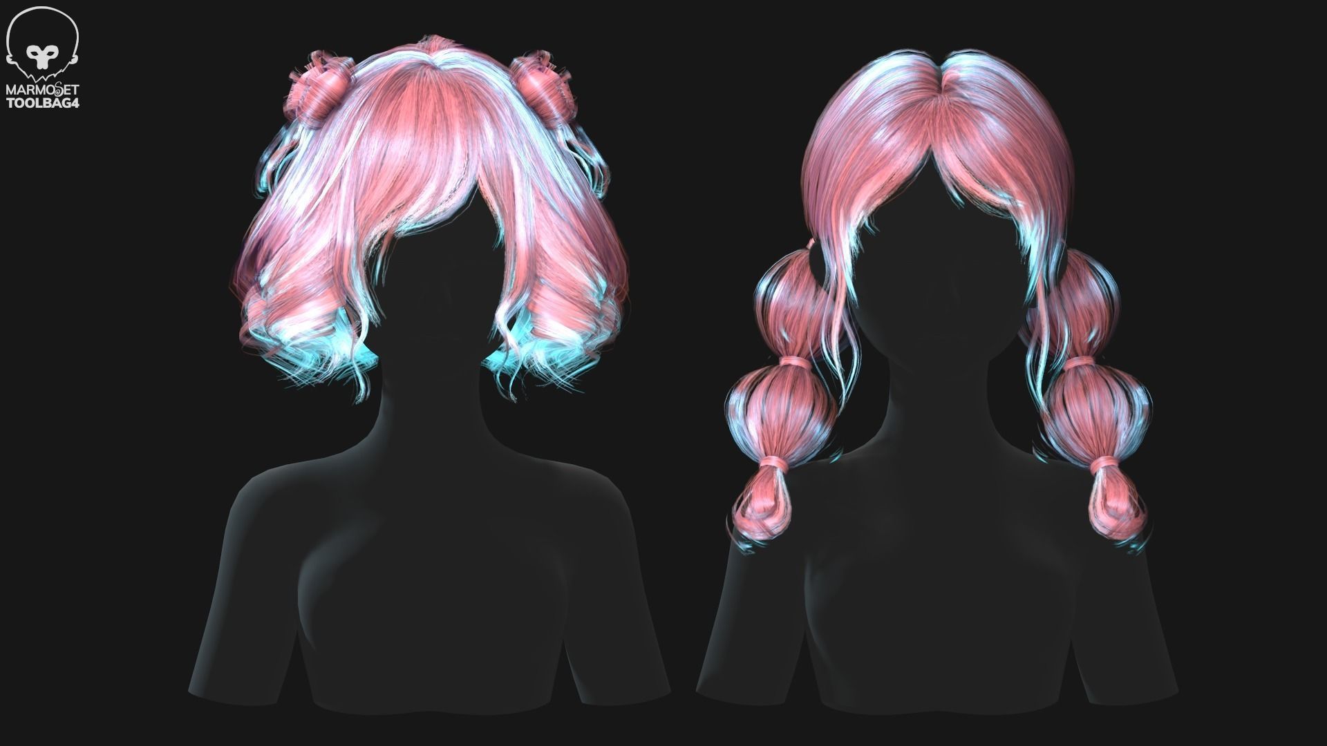 Hairstyle pack 10 pieces Real-Time low poly cards Low-poly 3D model_14