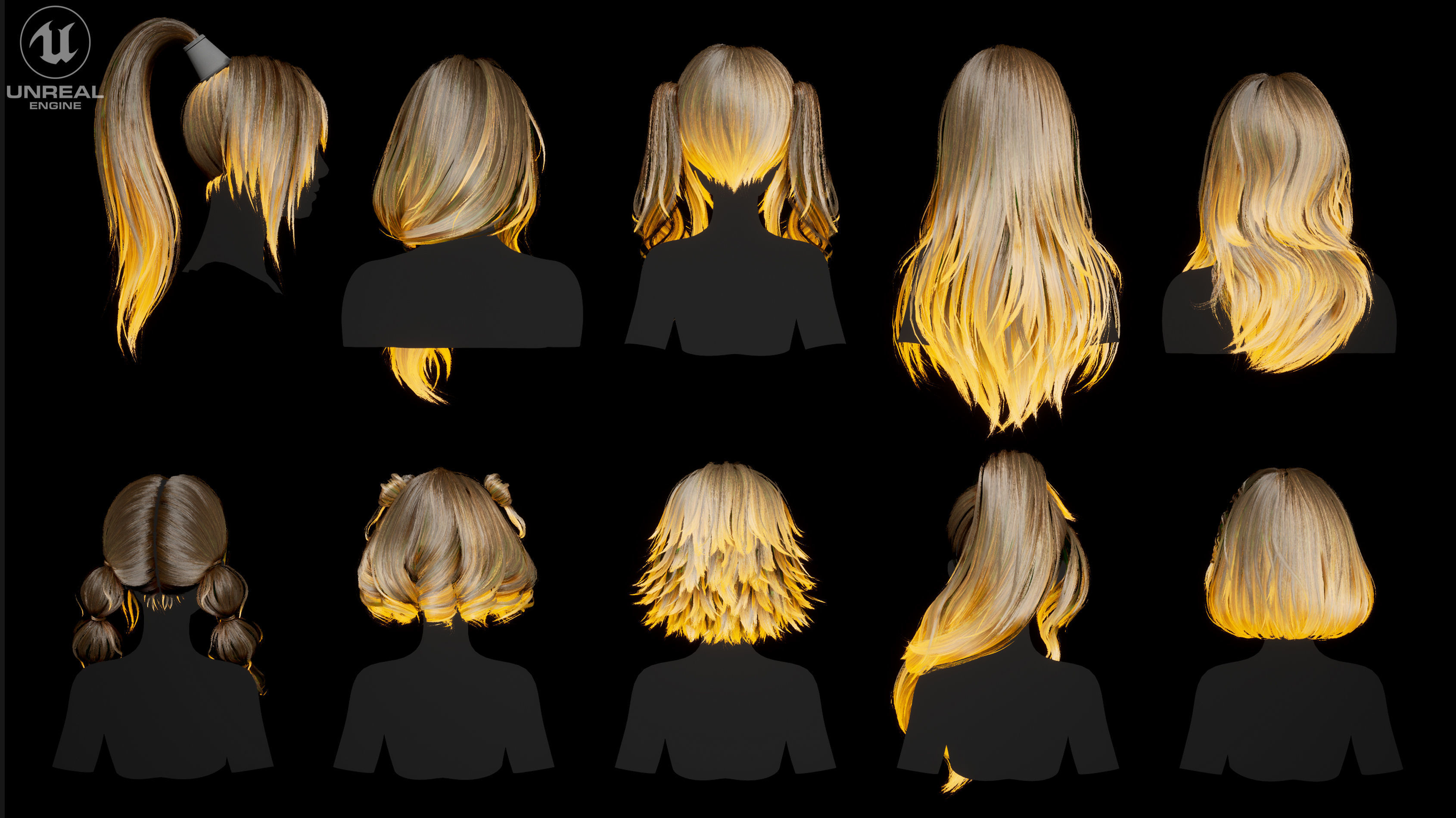 Hairstyle pack 10 pieces Real-Time low poly cards Low-poly 3D model_5