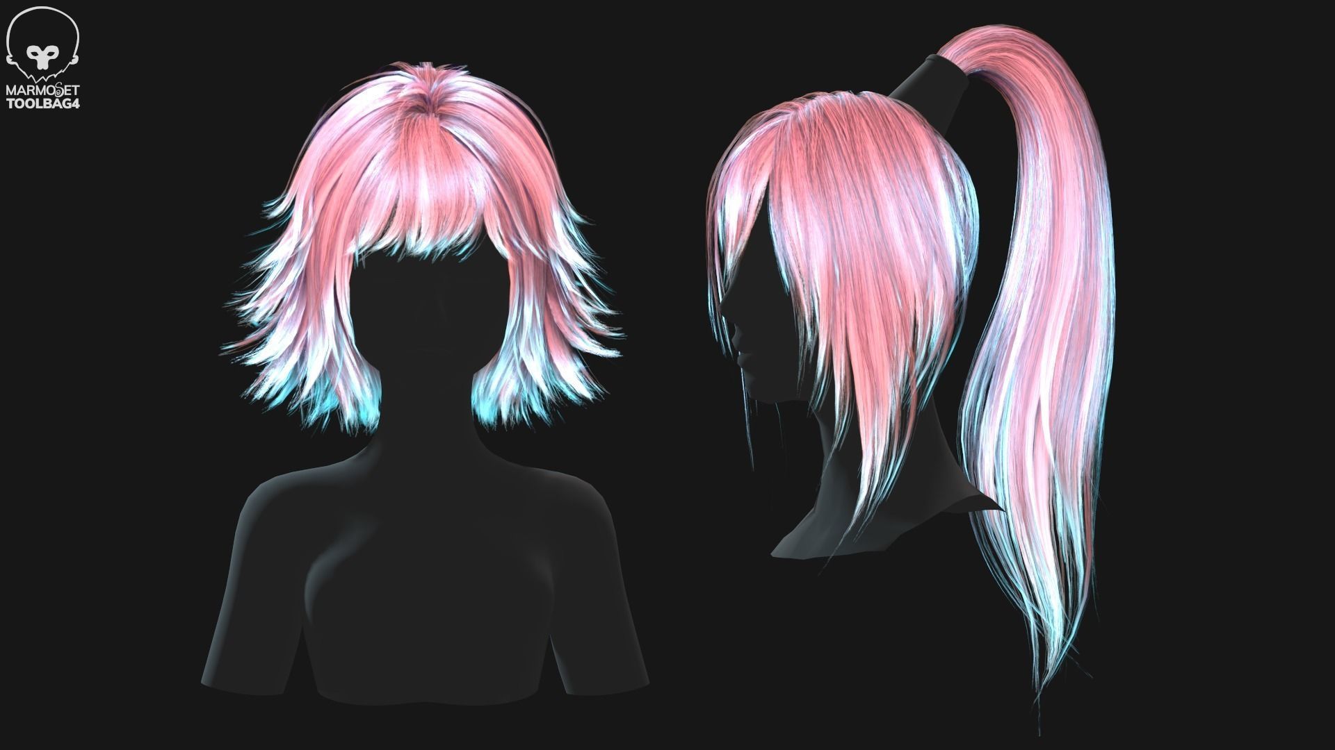Hairstyle pack 10 pieces Real-Time low poly cards Low-poly 3D model_17