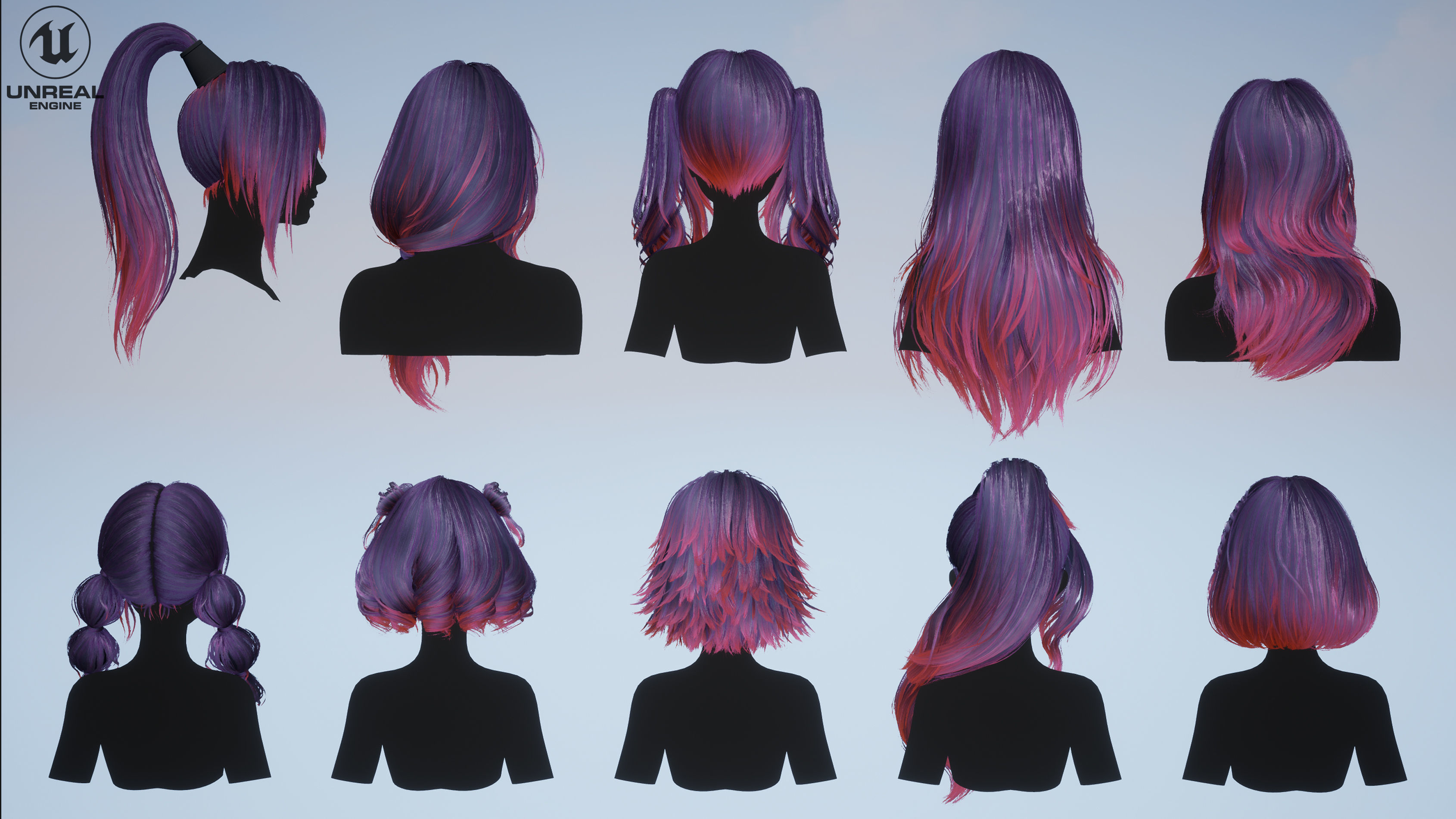 Hairstyle pack 10 pieces Real-Time low poly cards Low-poly 3D model_7