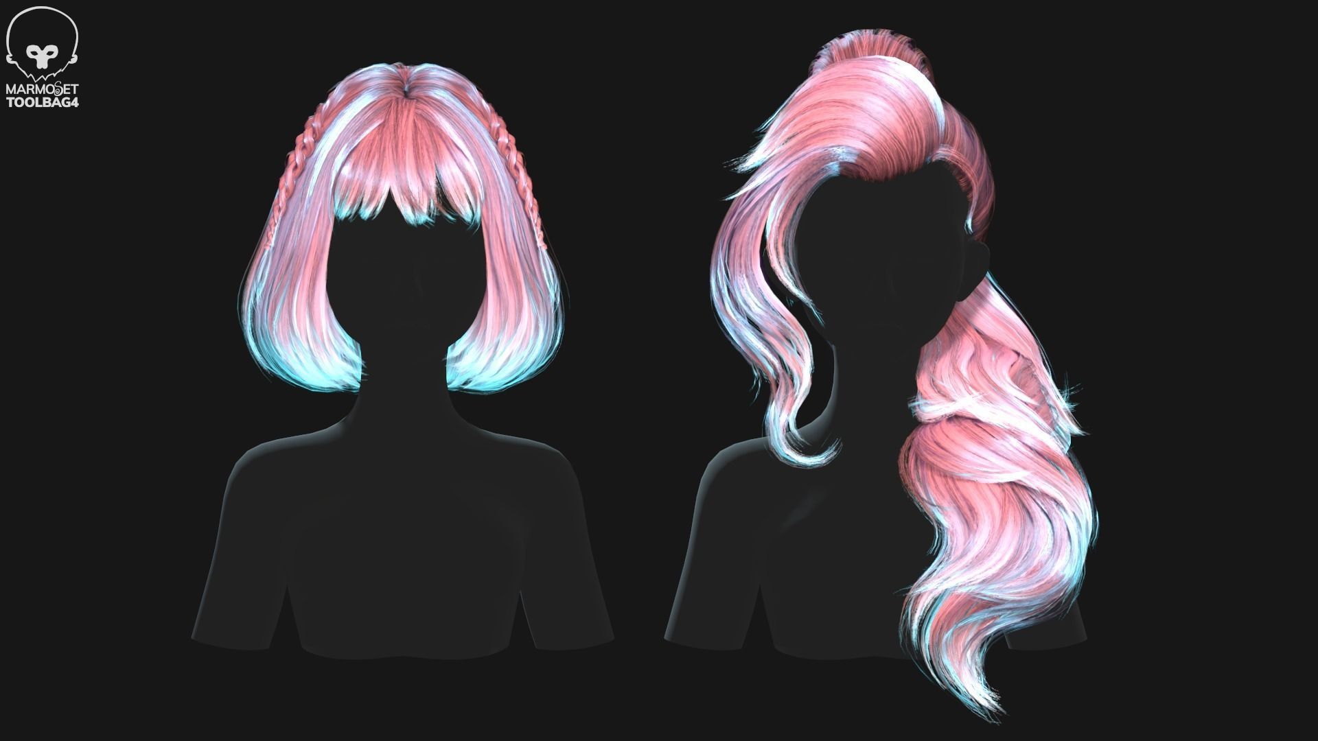 Hairstyle pack 10 pieces Real-Time low poly cards Low-poly 3D model_13
