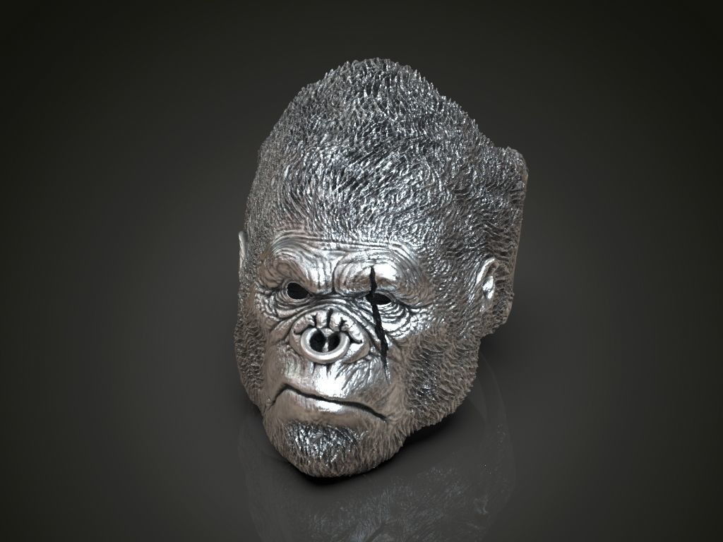 Gorilla ape monkey ring for men  3D print model_4