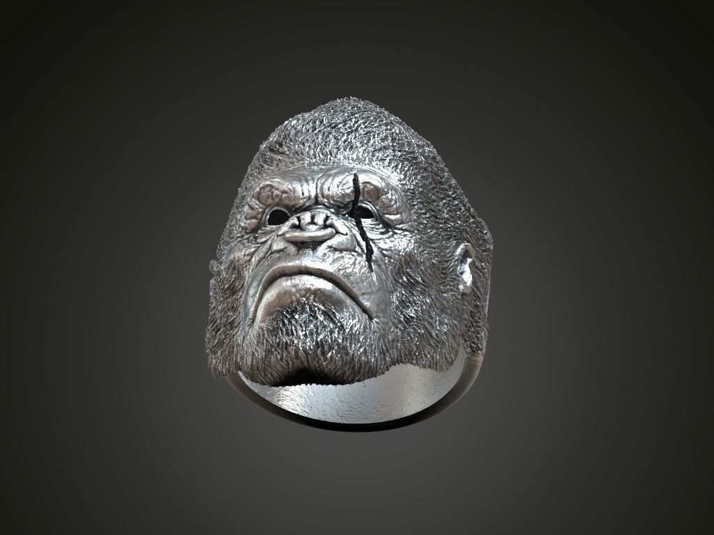 Gorilla ape monkey ring for men  3D print model_3