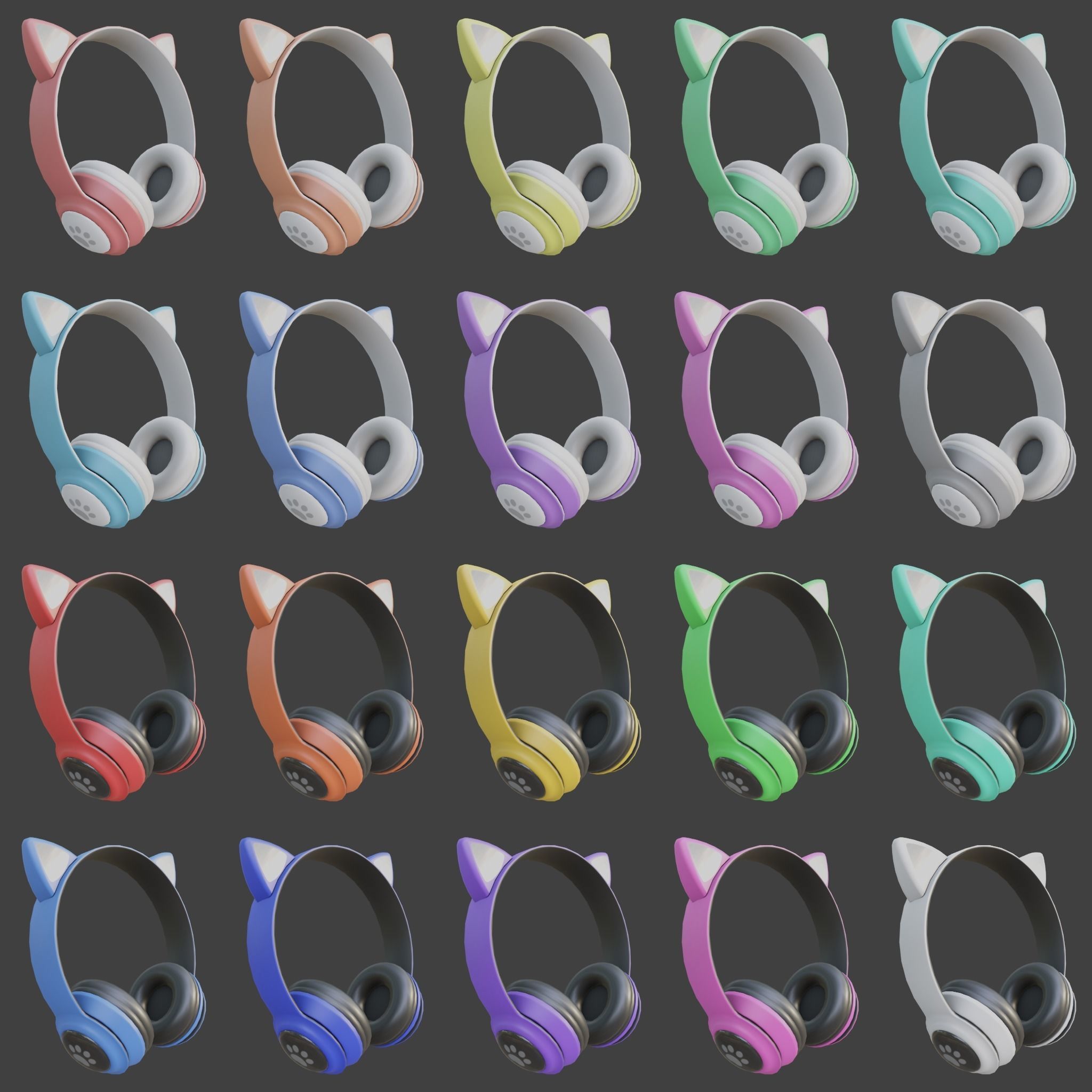 Cat Ear Headphones Low-poly 3D model_3