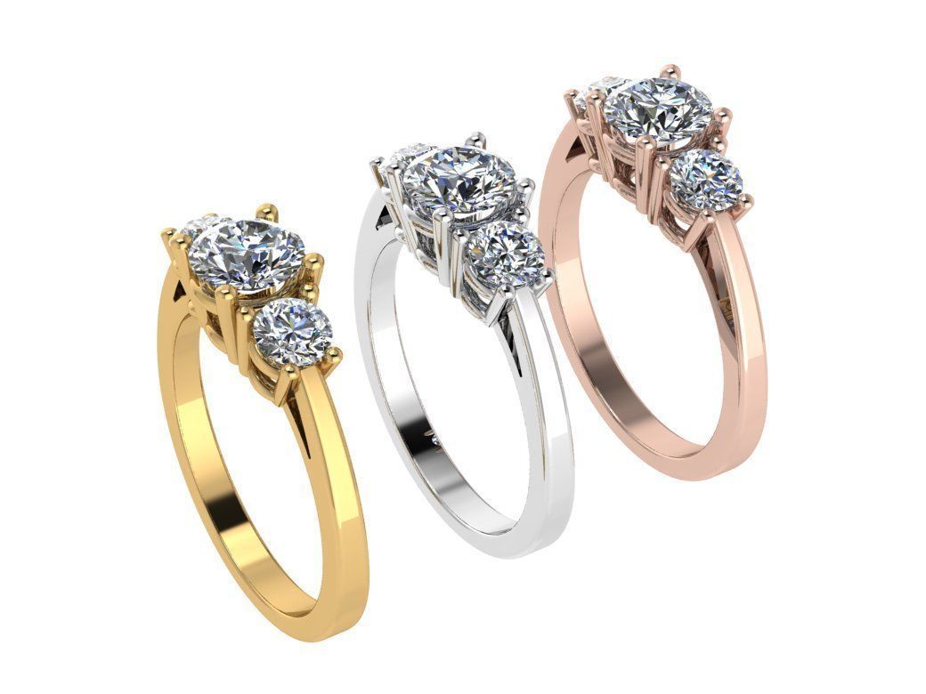 Ring122 three stone diamond engagement ring gold 3D print model_4