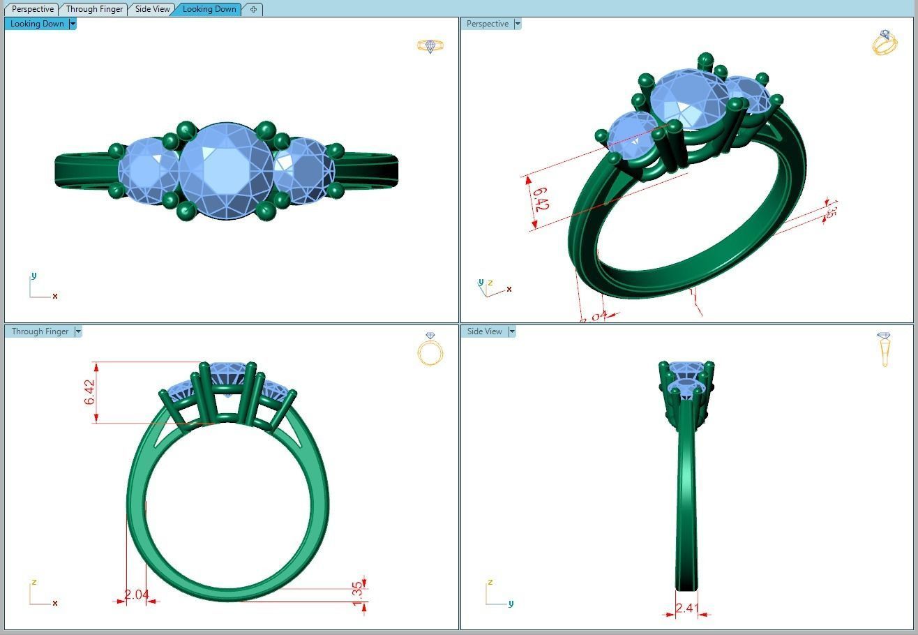 Ring122 three stone diamond engagement ring gold 3D print model_5