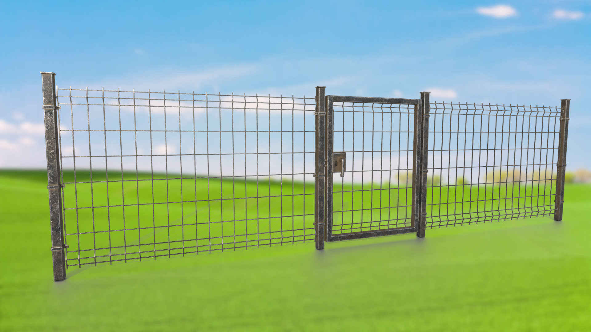 Metal gates and grating wall PBR low-poly game ready Low-poly 3D model_2